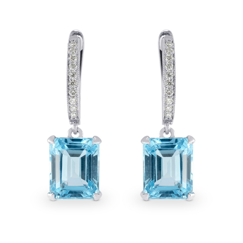 Blue Topaz Emerald Cut Diamond Drop Earrings, SKU 173236 (0.23Ct TW)