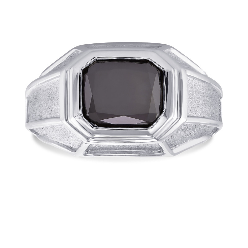 Platinum Fancy Black (Natural unheated) Radiant Diamond Men's Ring, SKU 177863 (3.42Ct)