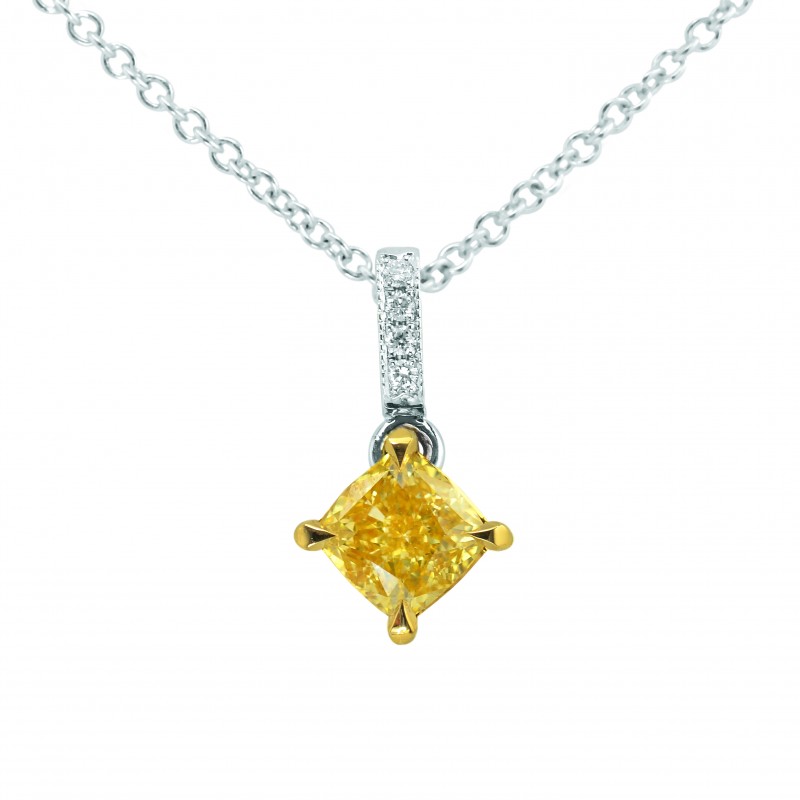 Fancy Yellow Cushion Diamond Drop Pendant, SKU 184235 (0.77Ct TW)