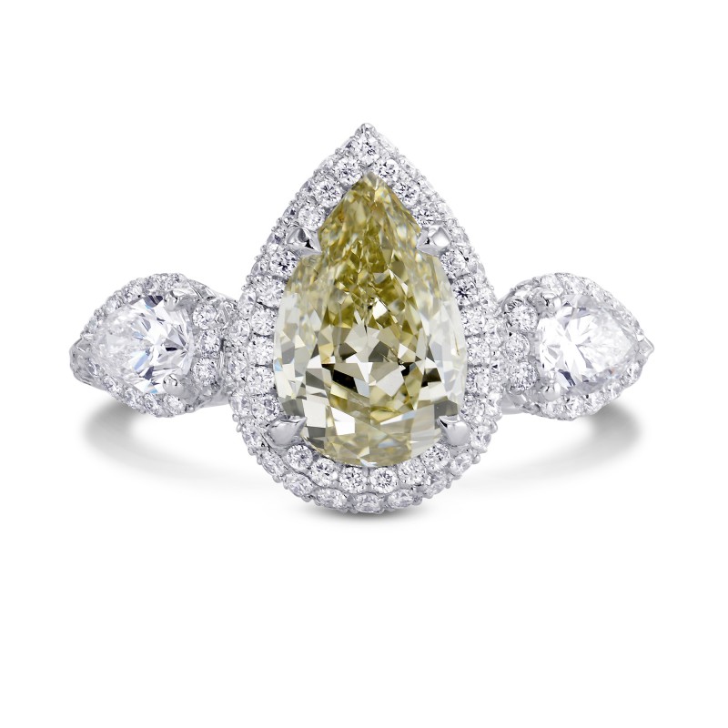 Fancy Grayish Yellowish Green Pear Shape 3 stone Halo Ring, SKU 191957 ...