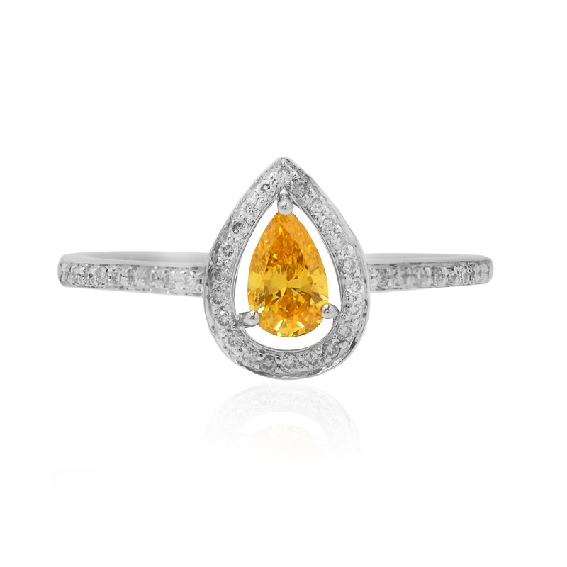 Fancy Vivid Yellowish Orange Pear Diamond Halo Ring, SKU 192180 (0.14Ct TW)