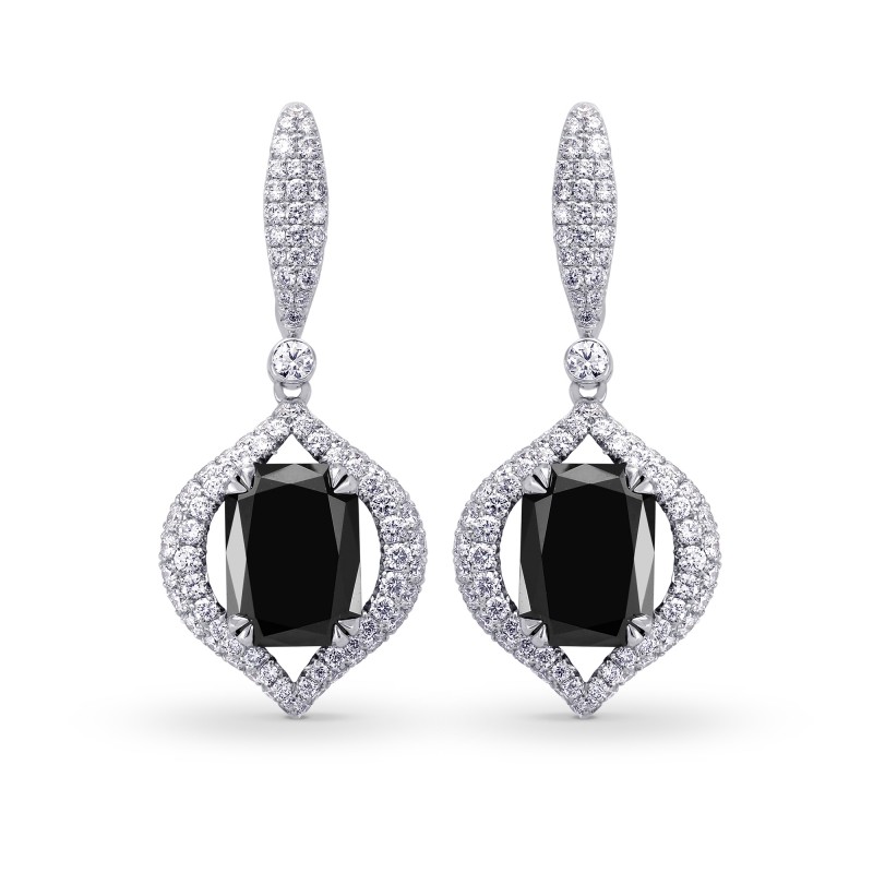 Fancy Black Radiant Diamond Drop Earrings, SKU 195120 (7.50Ct TW)