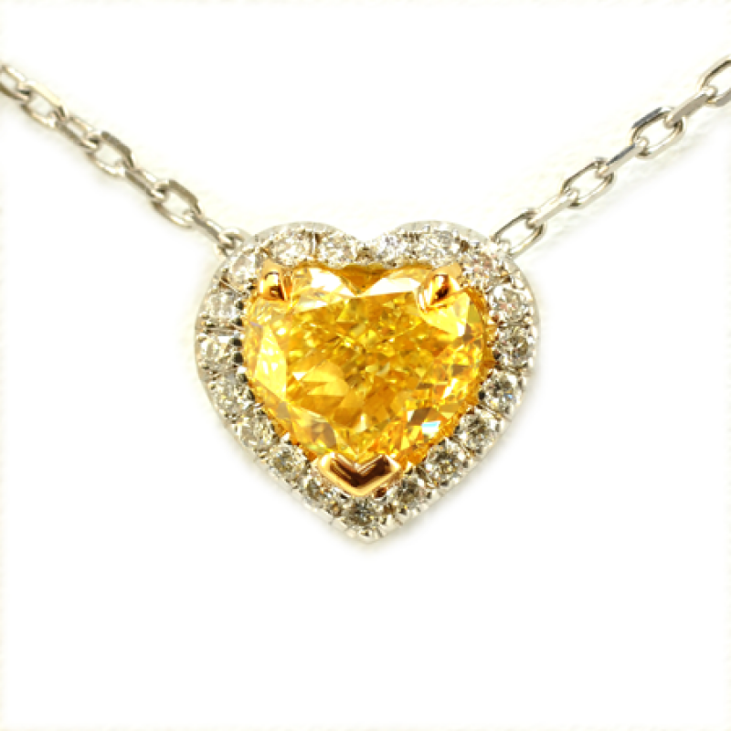 Fancy Intense Yellow Heart and Pave Halo Pendant, SKU 20194 (0.87Ct TW)