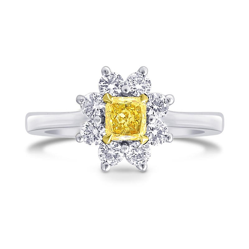 Fancy Yellow Cushion Diamond Floral Halo Ring, SKU 207848 (0.69Ct TW)