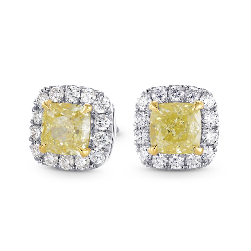 Fancy Yellow Cushion diamond Halo earrings, SKU 213587 (1.20Ct TW)