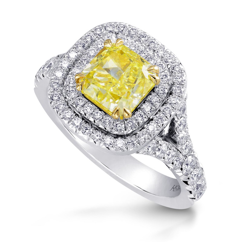 Fancy Intense Yellow Cushion Diamond Halo Ring, SKU 213695 (2.16Ct TW)