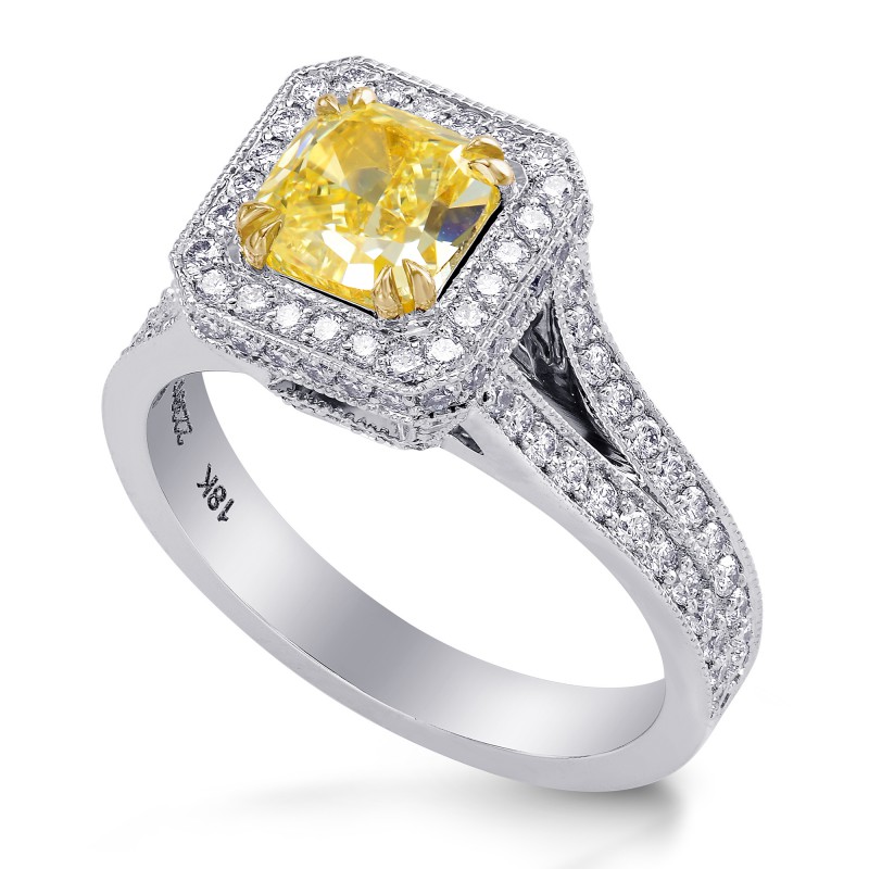 Fancy Intense Yellow Cushion Diamond Split Shank Halo Ring, SKU 223917 ...