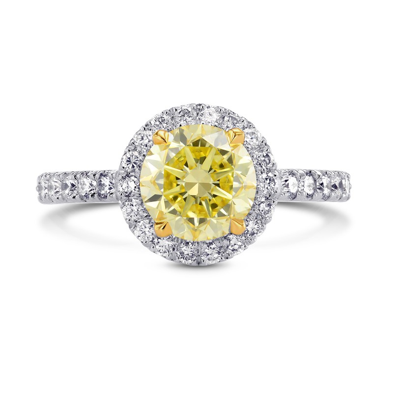 Fancy Yellow Round Brillant Diamond Halo Ring, SKU 224220 (1.26Ct TW)