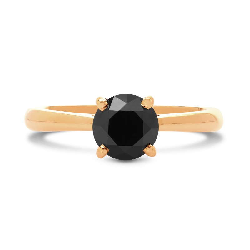 Rose Gold (Unheated) Fancy Black Round Diamond Solitaire Ring, SKU 235943 (1.18Ct)