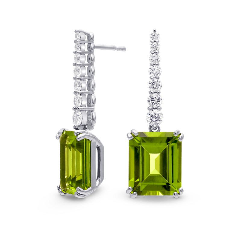 Emerald-cut Green Peridot & Diamond Drop Earrings, SKU 238031 (13.14Ct TW)