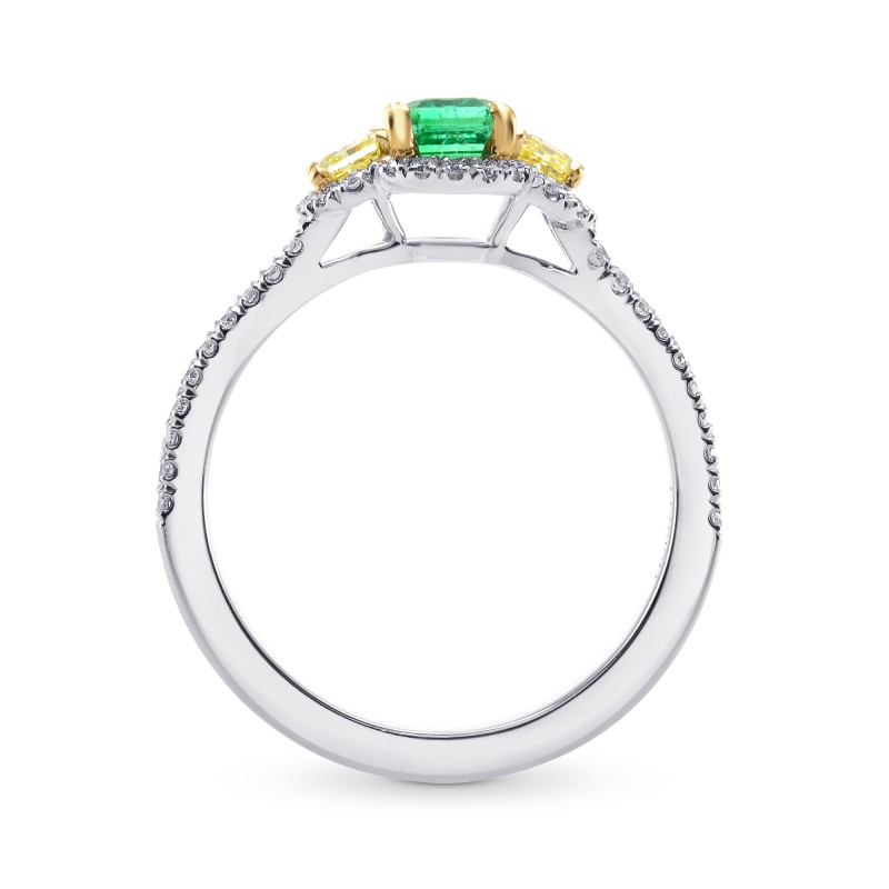 Green Emerald and Fancy Yellow Diamond 3 Stone Ring, SKU 242443 (1.21Ct TW)