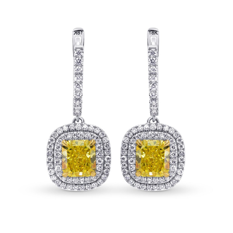 Fancy Intense Yellow Diamond Halo Drop Earrings, SKU 246641 (2.14Ct TW)