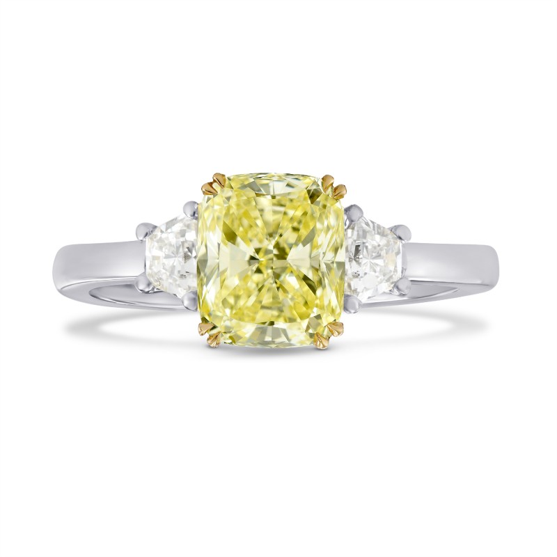 Fancy Light Yellow Cushion Diamond 3 Stones Ring, SKU 248067 (2.40Ct TW)
