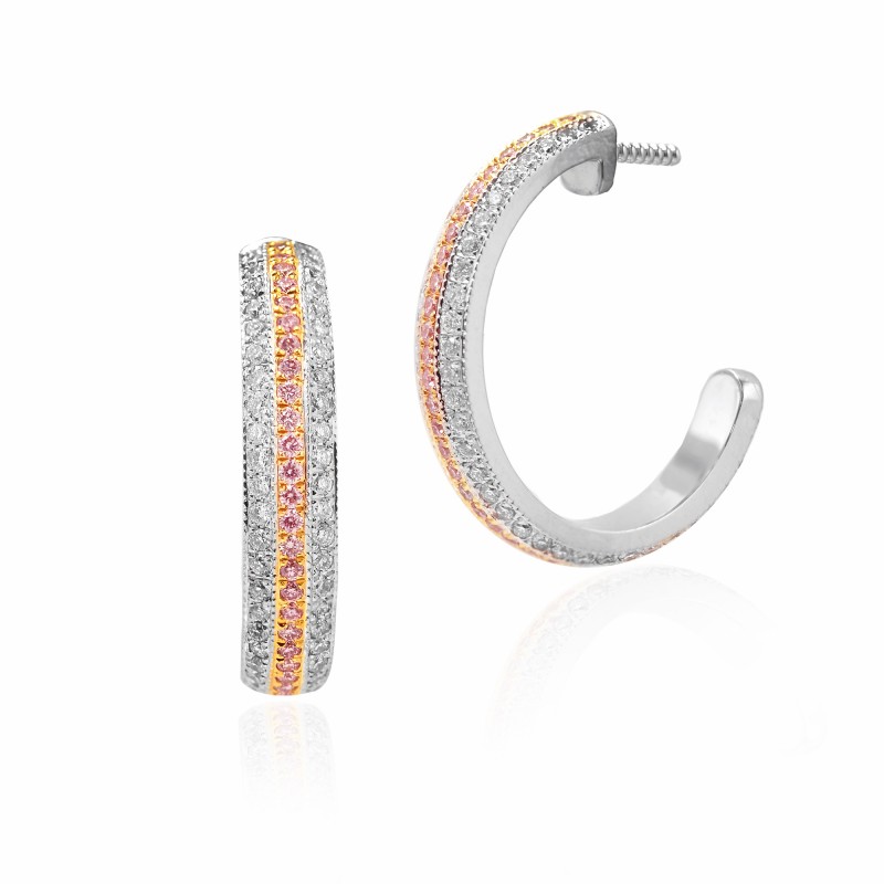 Pink & White Diamond Hoop Earrings, SKU 113592 (0.91Ct TW)