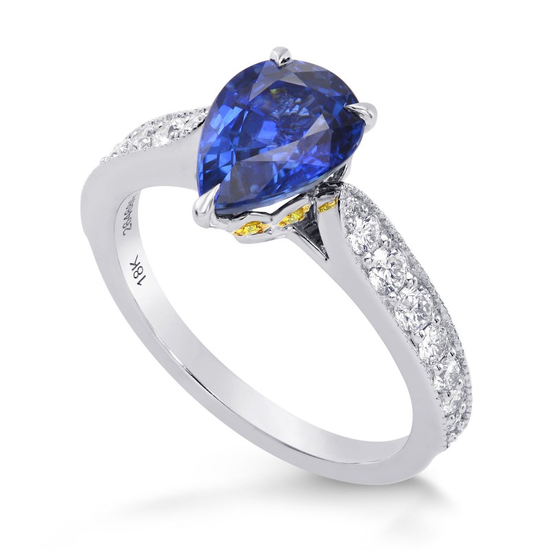 Sapphire Pear & Yellow Diamond Crown Ring, SKU 264689 (2.63Ct TW)