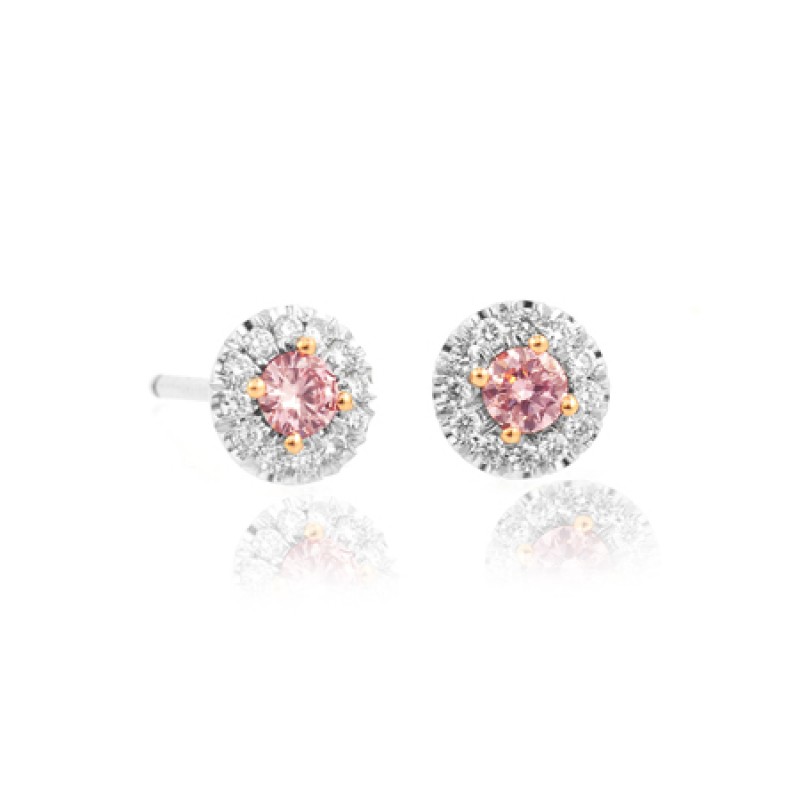 Round Fancy Pink Diamond and White Diamond Earring, SKU 26529 (0.30Ct TW)