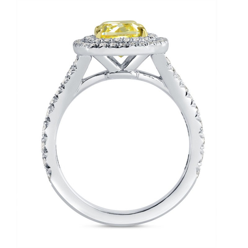 2 Carat Fancy Intense Yellow Cushion Diamond Double Halo Ring, Sku 