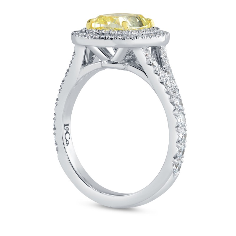 2 Carat Fancy Intense Yellow Cushion Diamond Double Halo Ring, SKU ...