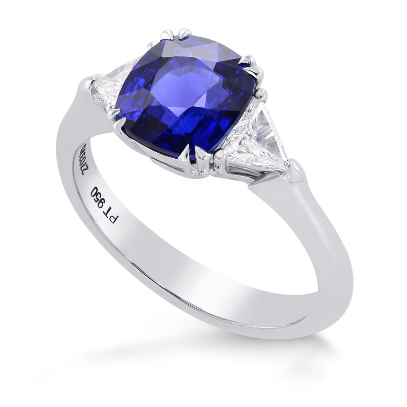 Cushion Blue Sapphire & Collection Triangle 3 stone Diamond Ring, SKU ...