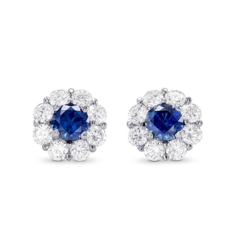 Sapphire & Diamond Floral Halo Earrings, ARTIKELNUMMER 270526 (1,82 Karat TW)