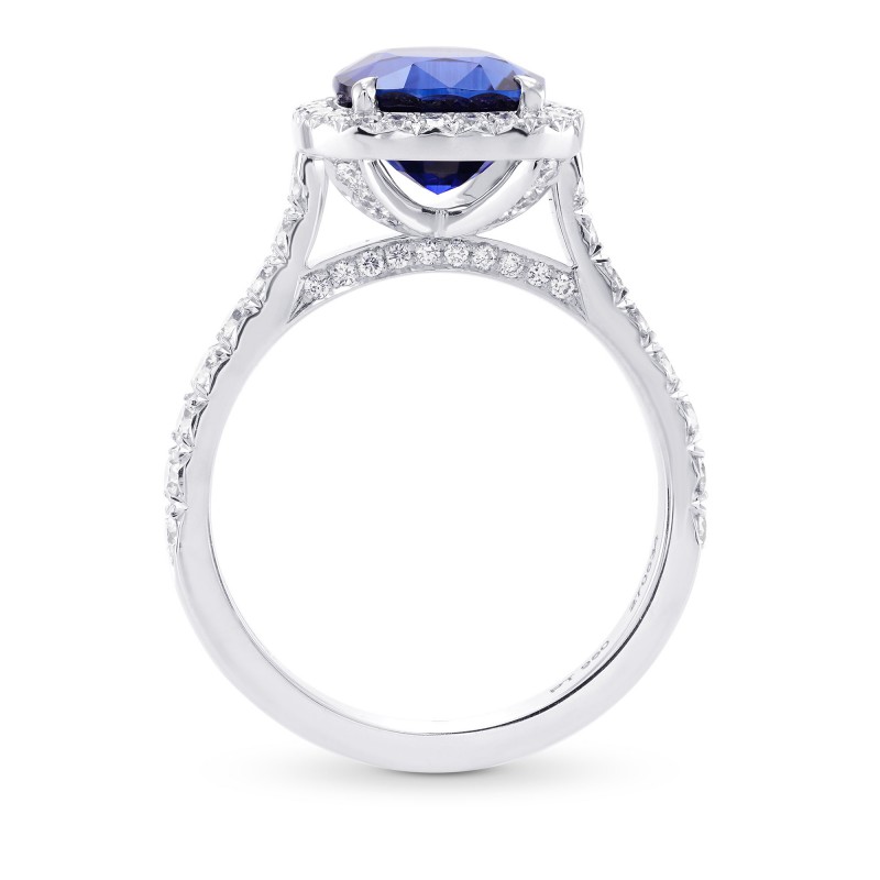 Royal Blue Cushion Sapphire & Diamond Halo Ring, SKU 270534 (3.85Ct TW)