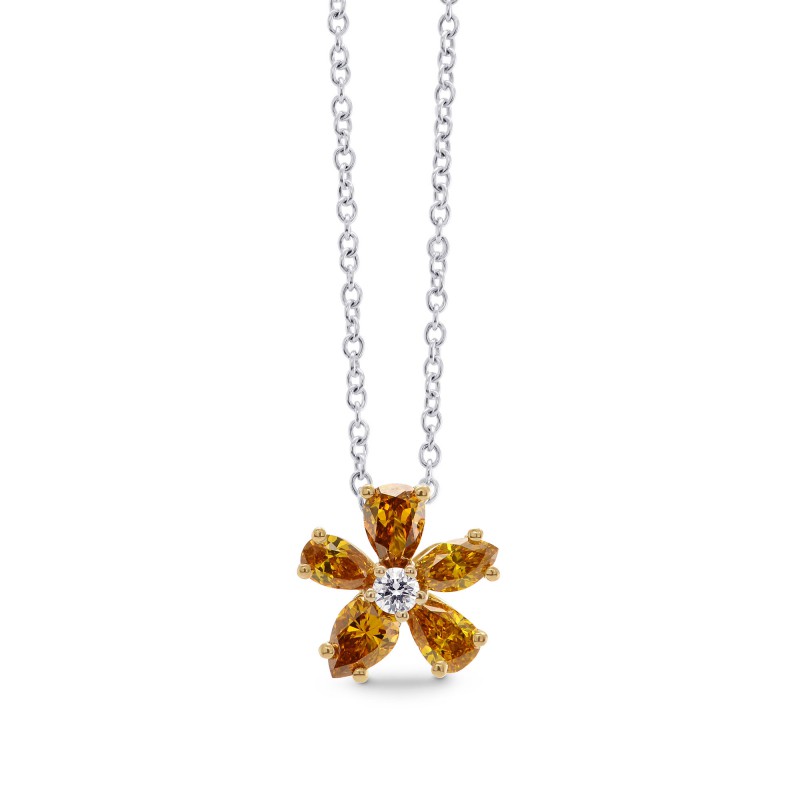 Orange Diamond Flower Pendant, SKU 275010 (0.63Ct TW)