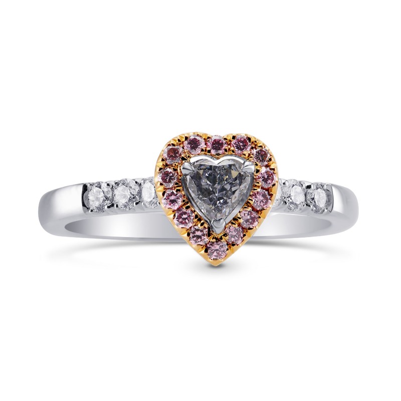 Fancy Blue Gray Heart Diamond Halo Ring with Fancy Intense Pink Diamonds, SKU 281632 (0.52Ct TW)