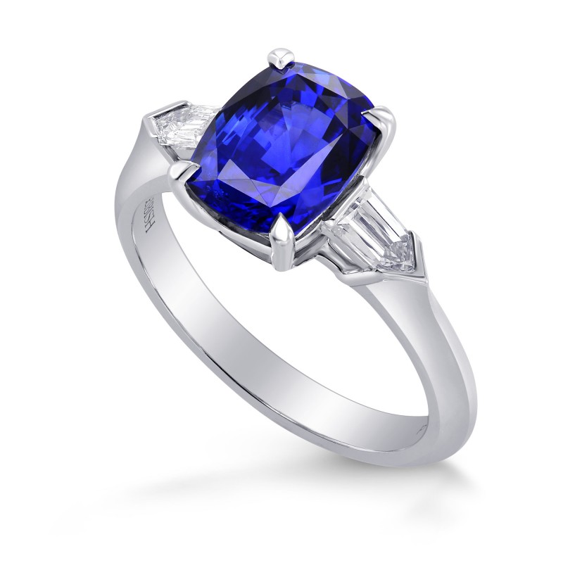 Royal Blue Sapphire Cushion & Diamond Engagement Ring, SKU 282313 (3 ...