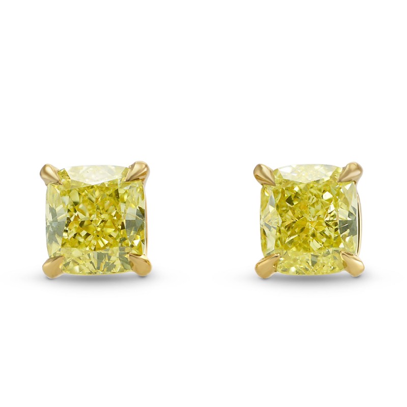 Fancy Yellow Cushion Diamond Stud Earrings, SKU 283624 (1.00Ct TW)