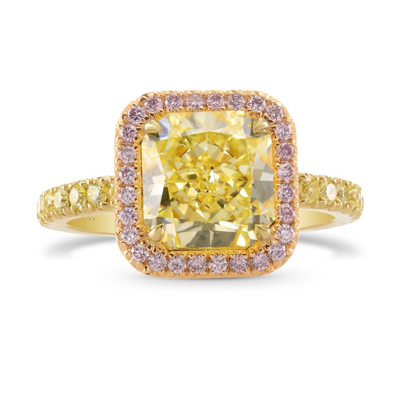 Fancy Light Yellow Radiant & Pink Diamond Halo Ring, SKU 283781 (3.60Ct TW)