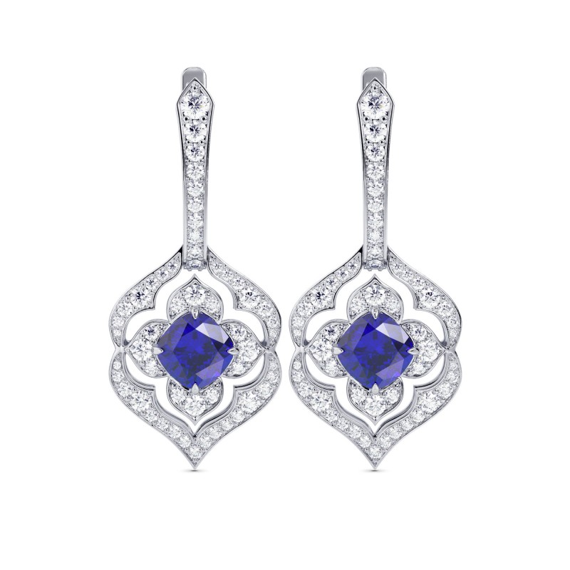 Cushion Sapphire & Diamond Drop Earrings., SKU 28403L (3.30Ct TW)