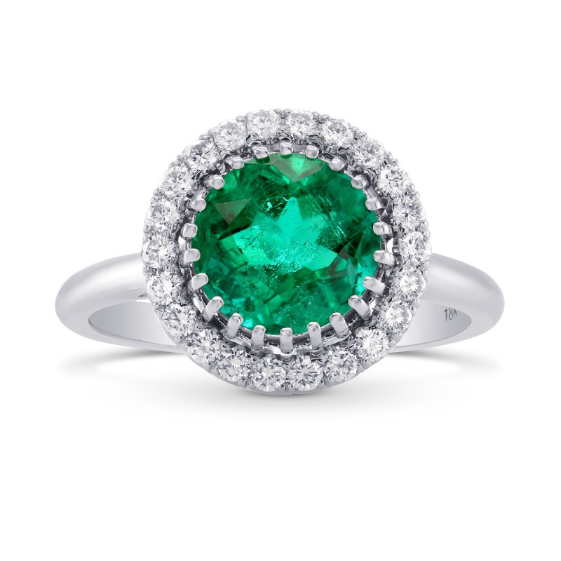 Round Colombian Emerald & Diamond Halo Ring, SKU 284181 (2.98Ct TW)