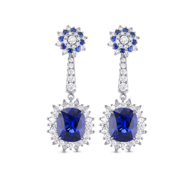 Blue Sapphire and Diamond Halo Drop Earrings, SKU 290732 (9.59Ct TW)
