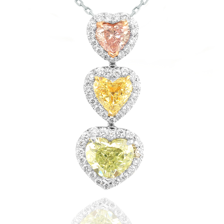 Drop Pendant with Mix Color Heart Shape Diamonds, SKU 29273 (2.39Ct TW)