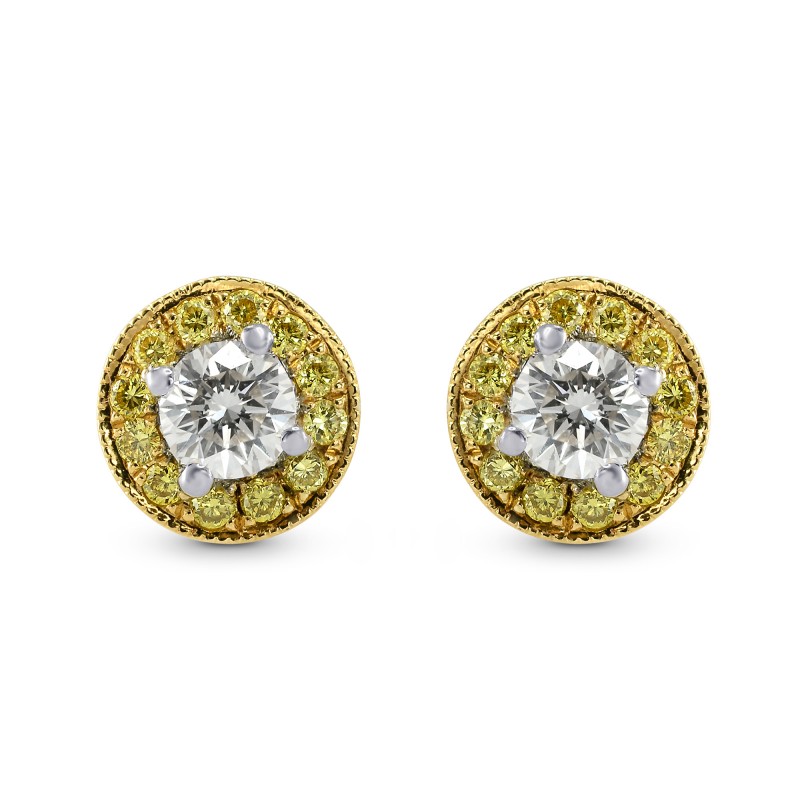 Round White and Fancy Vivid Yellow Diamond Earrings, SKU 29572 (0.39Ct TW)