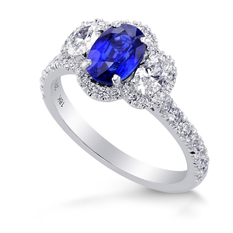 Oval Blue Sapphire and Diamond Side Stone Ring, SKU 297511 (2.03Ct TW)