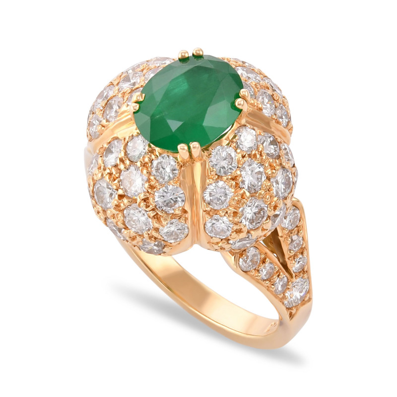 Oval Emerald & Pave Diamond Bombe Ring, SKU 29807V (3.78Ct TW)  - 2