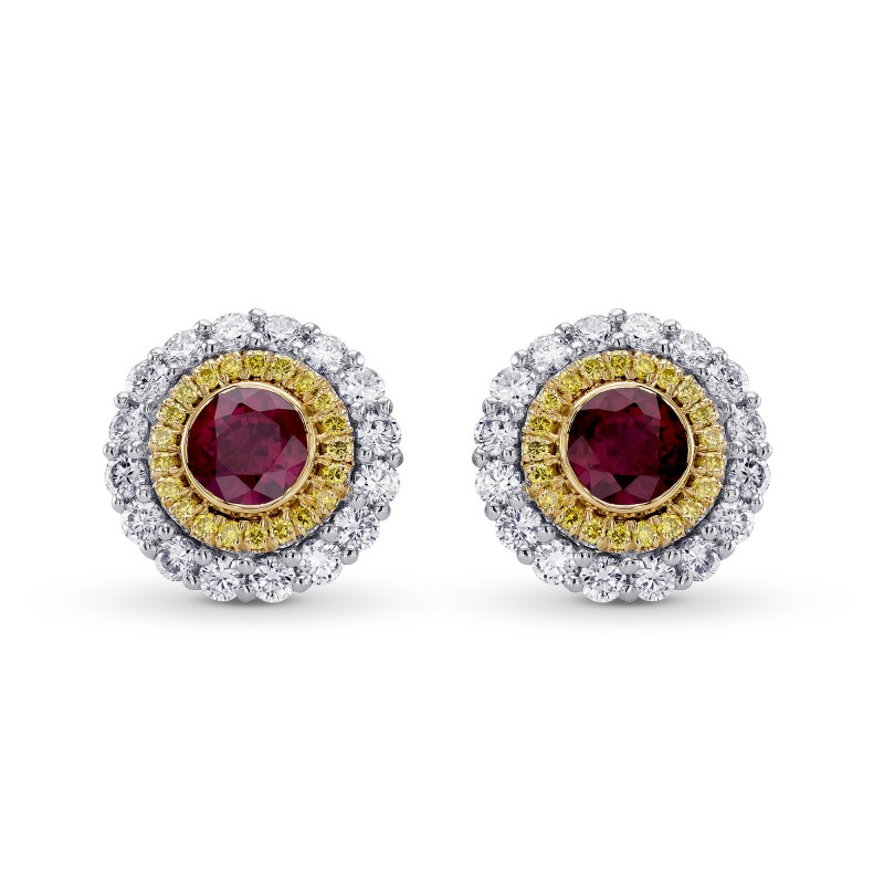 Ruby & Fancy Intense Yellow Diamond Halo Earrings, SKU 304007 (1.63Ct TW)