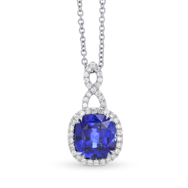 Vivid Blue Cushion Sapphire & Diamond Drop Pendant, SKU 304011 (3.50Ct TW)