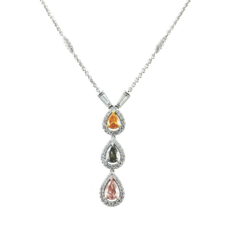 Orange, Pink & Green Diamond Drop Necklace, SKU 34859 (3.03Ct TW)