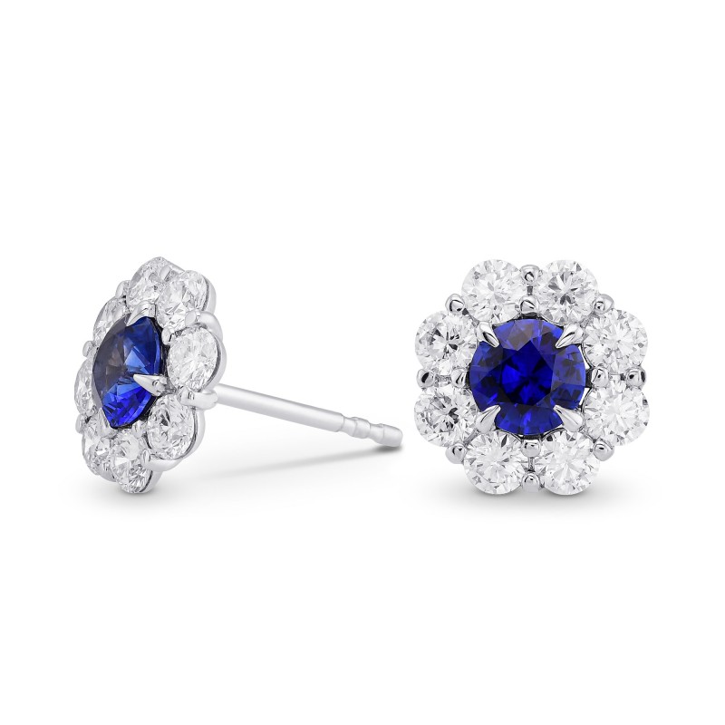 Blue Sapphire and Diamond Round Brilliant Halo Earrings, SKU 372764 (3