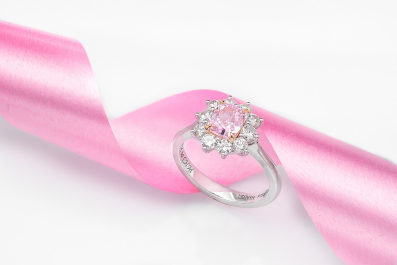 Fancy Light Purplish Pink Cushion Diamond Halo Ring, SKU 373814 (1.55Ct TW)