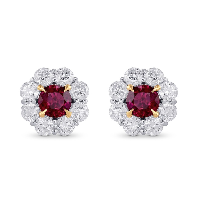 Pigeon Blood Ruby & Diamond Floral Halo Earrings, SKU 374221 (2.72Ct TW)