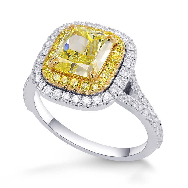 Fancy Intense Greenish Yellow Cushion Diamond Halo Ring, SKU 374415 (3 ...