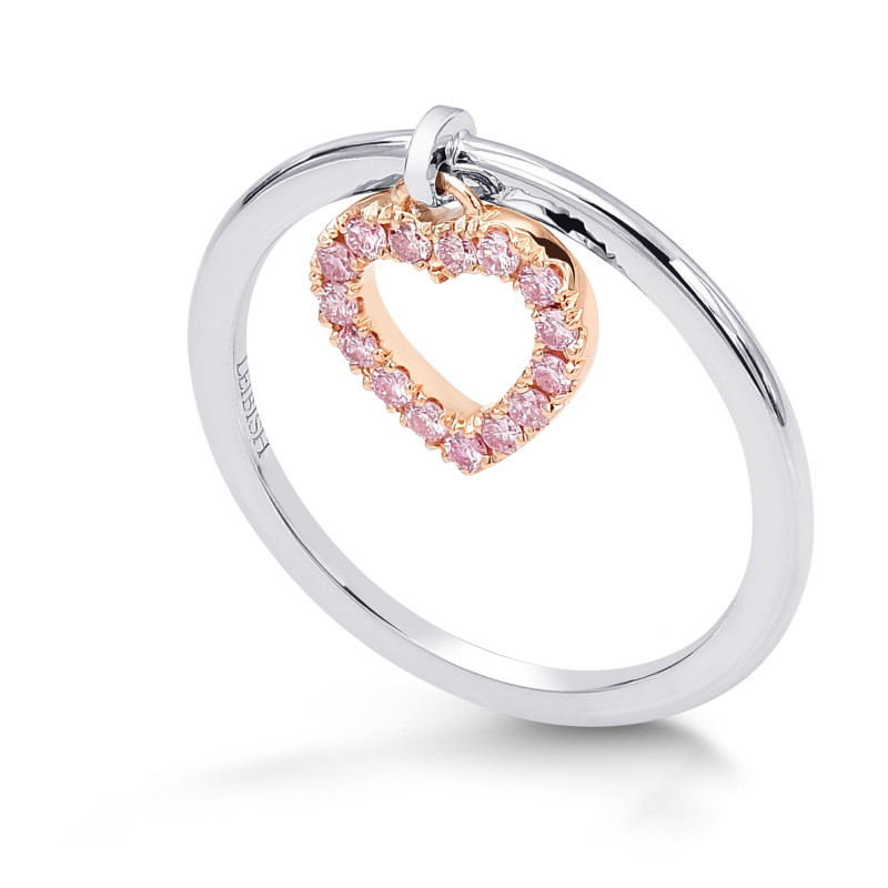 Fancy Pink Pave Dangling Heart Diamond Ring, SKU 375812 (0.14Ct TW)