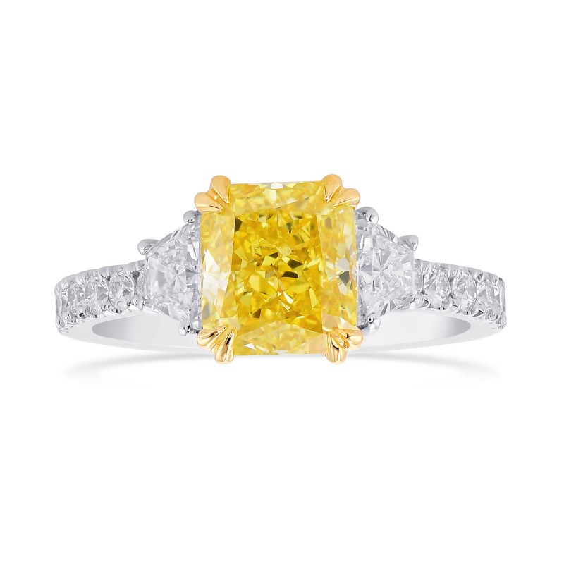 Fancy Intense Yellow Radiant & Trapezoid Diamond Pave Side-stone Ring ...