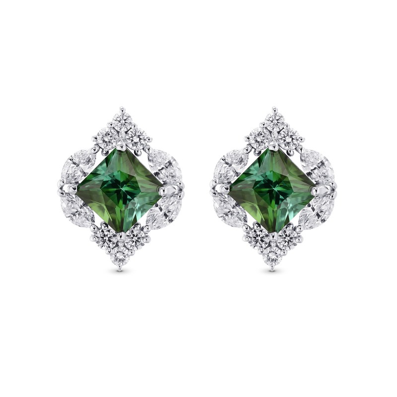 Couture Green Tourmaline and Diamond Stud Earrings, SKU 381383 (4.00Ct TW)