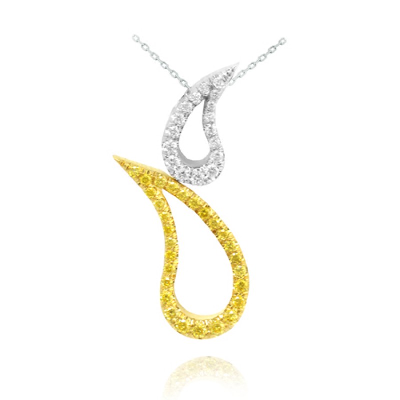 Fancy Vivid Yellow and White Diamond Tear Pendant, SKU 38331 (0.20Ct TW)