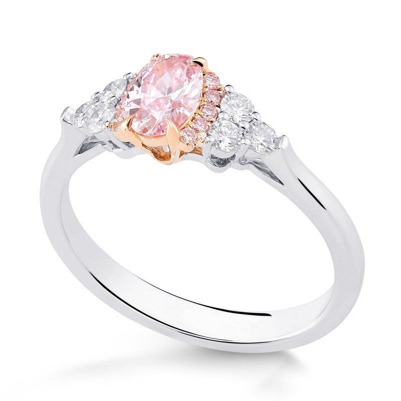 Fancy Intense Pink Oval Diamond Side Stone Ring, SKU 384056 (0.77Ct TW)