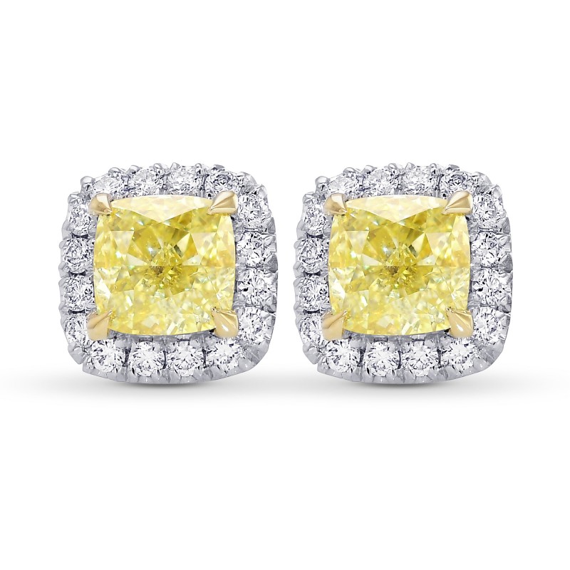 Fancy Yellow Cushion Halo Diamond Earrings, SKU 385633 (1.40Ct TW)